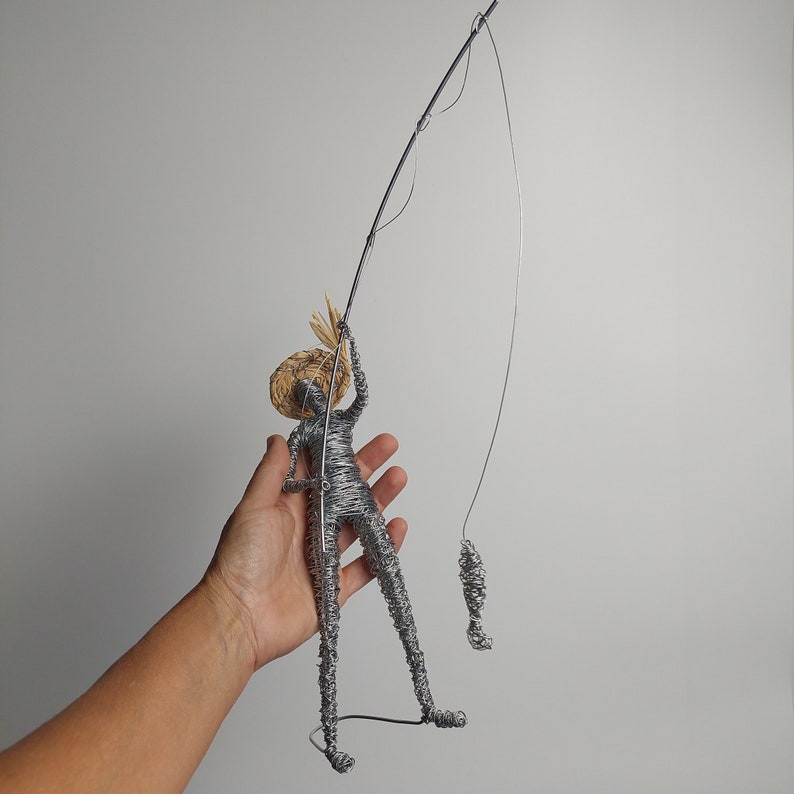 Fisherman Statue Fishing Man Sculpture Salmon Fishing With Etsy