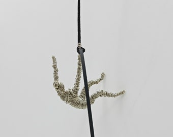 Climbing Man Sculpture, Wall Art Decoration with Leather Cord, Wire Sculpture, Rock Climber Wall Hanging Sports Gift