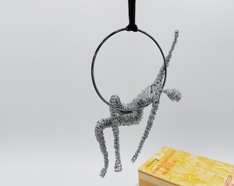 Acrobat hoops, Wall Art Sculpture, Aerial Yoga, Aerial Acrobats, Wire Sculpture, Metal Wall Art Sculpture, Acrobat Sculpture, Sport Gift