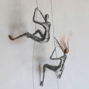 Set of Two Climbers, Wall Sculpture, Climbing Adventurer, Boho Wall Art, Wall Decor, Ceiling Sculpture Art, Climb Figurine Sports Gift