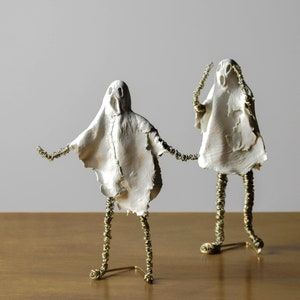 Set of two ghost sculptures unique gift, nice home decoration, Small mixed media sculptures for tabletop, and bookshelf decoration.