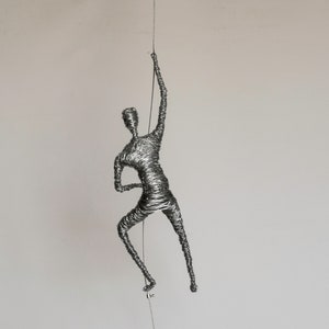 Wire Sculpture: Climbing Man, Modern Metal Wall Art