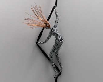 Climbing female figure sculpture wall art, wire sculpture wall hanging, modern art gift for man, contemporary wire decor