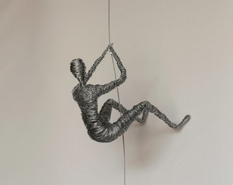 Climbing Man, Metal Wall Art, Rock Climbing, Wire Sculpture, Modern Wall Sculpture, Interior Design, Sports Decor.