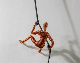 Copper Wire Climbing Man Wall Sculpture, Minimalist Art