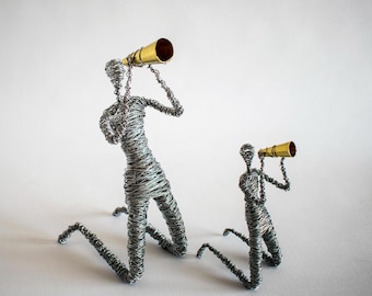 Father and Child Bird Watching Sculpture – Birdwatcher Gift, Nature Lover Art
