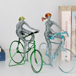 Set of Two Bicycle Sculptures, Wire Art, Modern Sculpture, Racing Cyclist Sculpture, Bike Gifts, Cycling Gifts, Different Color Size Options