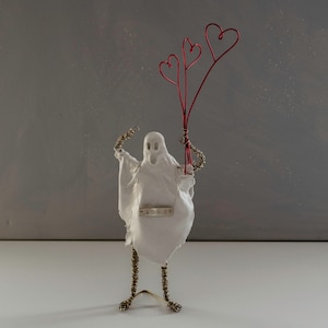 Valentine&#39;s day ghost sculpture unique gift, nice home decoration, Small mixed media sculpture, Modern tabletop, and bookshelf decor.