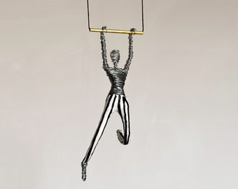 Zirkuskünstler-Kunstskulptur, Skulpturendekor, Akrobatdrahtskulptur, Metallwandkunst, moderne Wandkunstskulpturen,