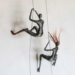 Climbing Man Woman, Climbing Wall Art, Rock Climber, 3D Wall Decor, Wire Sculpture, Gift for Climbers, Sports Gift