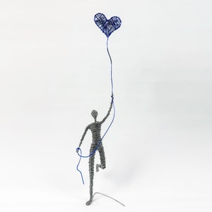 Boy Figure with Balloon, Wire Sculpture, Modern Sculpture, Unique Wire Art Sculpture, Tabletop Cute Valentine's Day Decor, Anniversary