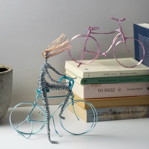 Bike Rider Figurine, Wire Sculpture, Desk sculpture, Cycling Gift, Bicycle Sculpture, Gifts for Her, Mother&#39;s Day Gifts, Interior, Table Art