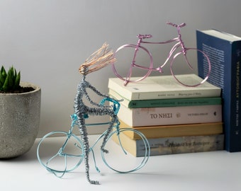Wire Bicycle Sculpture, Aluminum Cycling Gift, Tabletop Desk Art