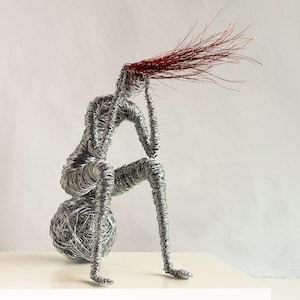 Red Hair Woman Abstract Art Sculpture, Desktop Decor, Bookshelf Decor, Sculpture Modern Art, Home Collectible, Figurines, Metal Sculpture