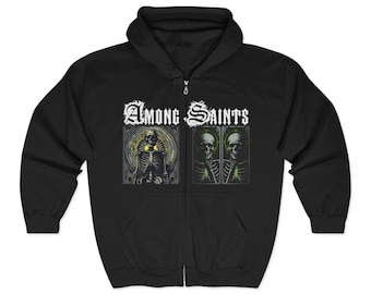 Among Saints Gothic Graphic Zip Hoodie - Unisex Band Fashion