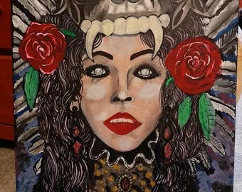 Moon Goddess Painting: 16x20 Original Acrylic Art on Canvas