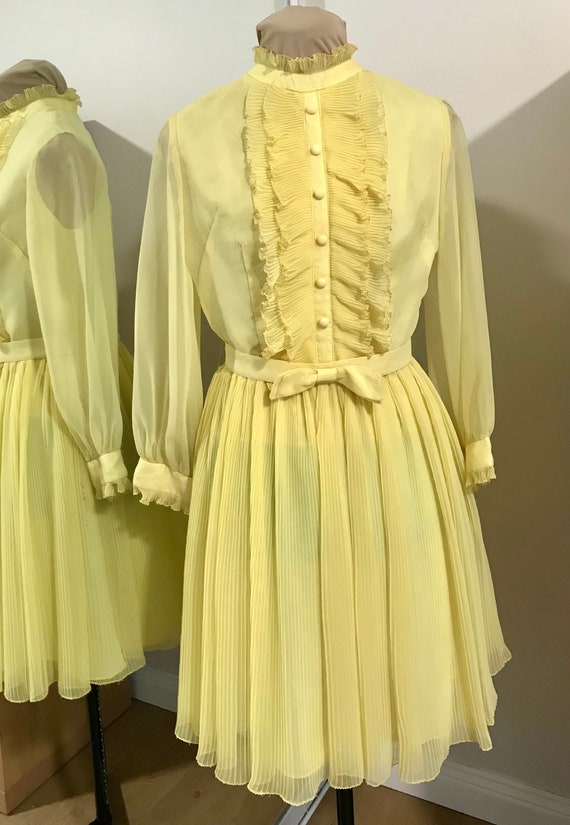 En-Ka 1960s Vintage DRESS Yellow MICRO-PLEATED Sp… - image 1