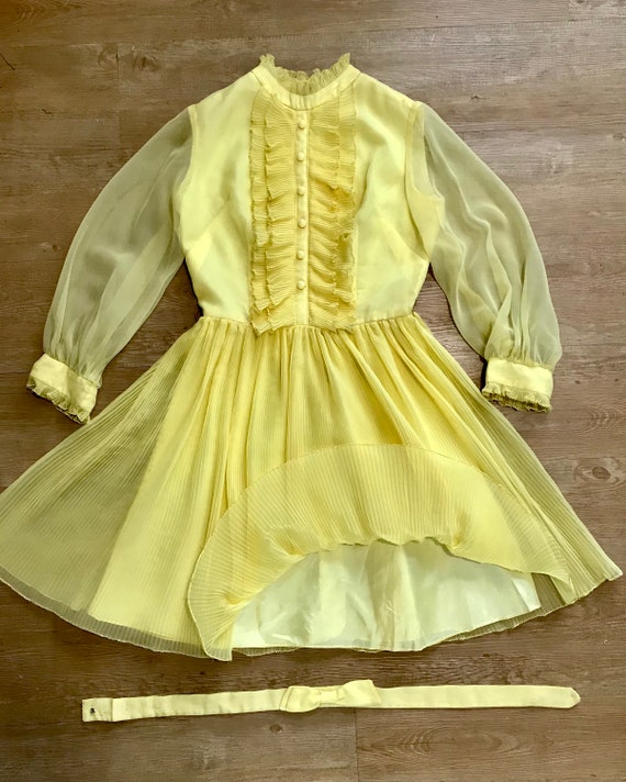 En-Ka 1960s Vintage DRESS Yellow MICRO-PLEATED Sp… - image 6