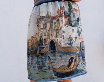 Vintage Gobelin Tapestry Skirt: Gondola Venice Old Town (US 6-10)