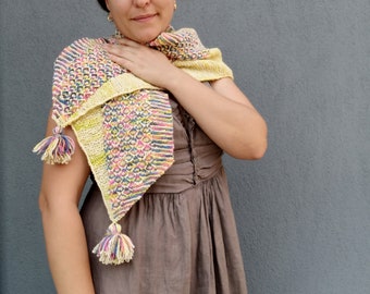 Knitted Colorblock Tassel Scarf: Sunny Rainbow Wrap