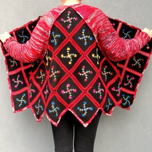 Geborduurd boho-wolvest: vintage handgemaakt jack, grote maten