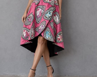 Pink Satin Cascade Skirt: High Low Hem, Size Small