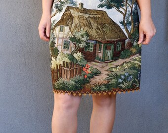 Vintage Gobelin Tapestry Skirt: Woodland Cottagecore Style (US 6-10)