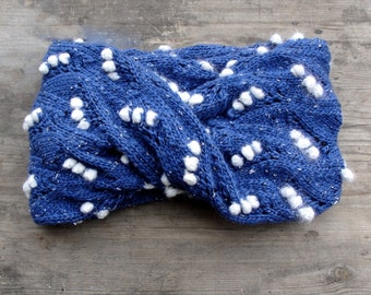 Soft Blue Cowl, Knitted Textured Scarf, Textures Cowl, Wool and Mohair