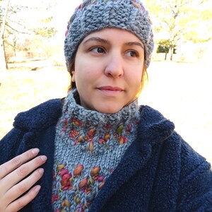 Cozy Wool Knit Hat and Cowl Set Luxurious Accessory Gray With Rainbow ...