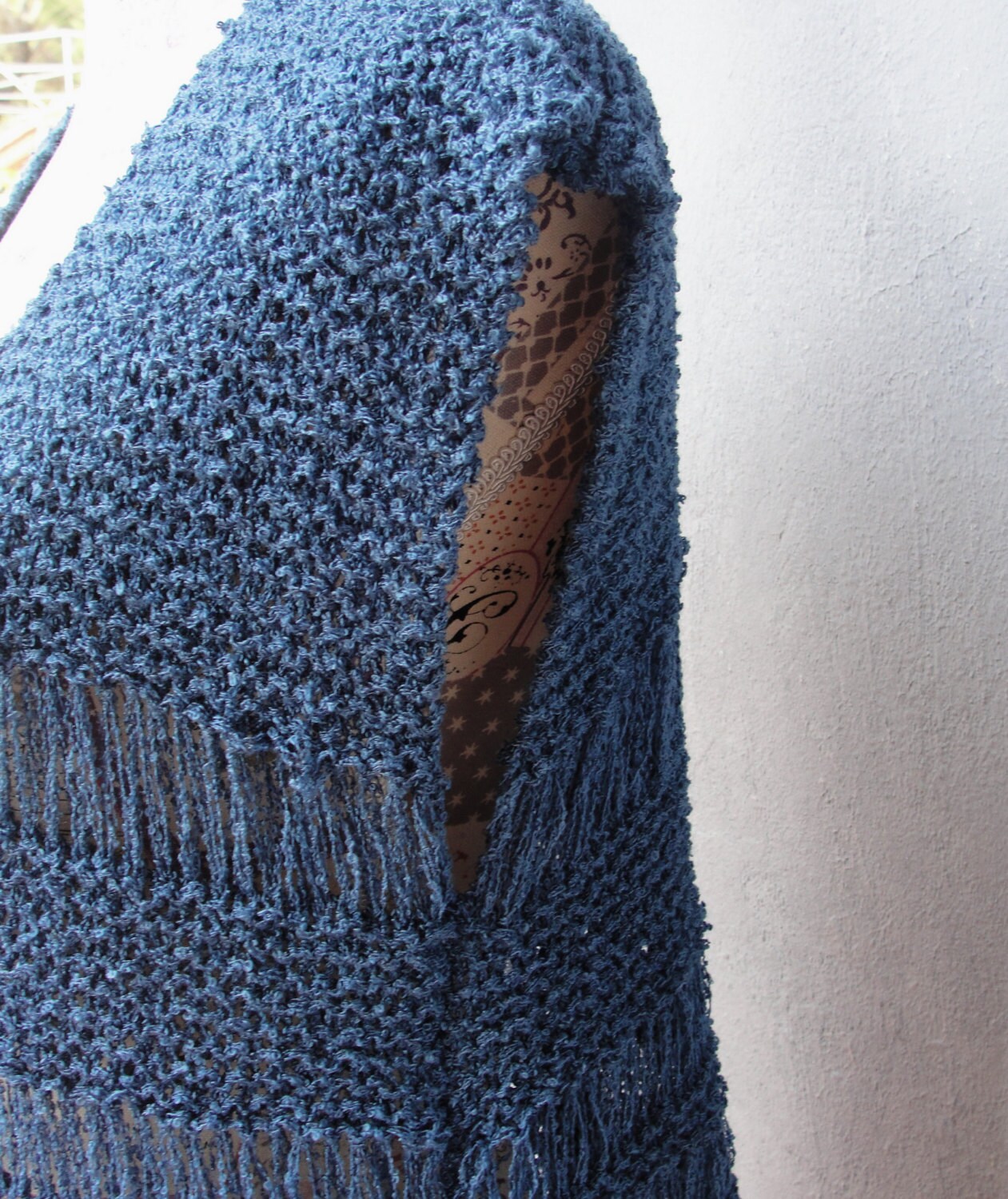 Knitted Blue Tunic Tank Top Bohemian Top Size Large US Size 12 EU Size