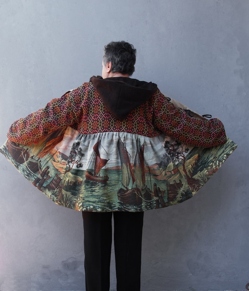 Sailing Away Coat Nautical Clothing With Hoodie Vintage Landscape