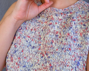 Handgestricktes Tank Top aus der Baumwollmischung: Glitzernde Boho-Tunika (US Size 10)
