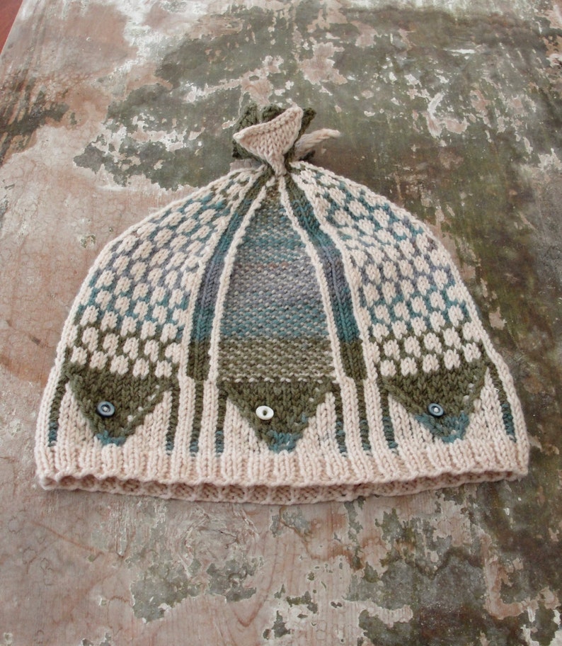 Nautical Wool Knit Hat Pisces, Fish, Luxurious Accessory Earthy Colors image 4