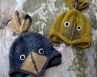 Kid's Bird Wool Knit Hat, Luxurious Accessory Earthy Colors