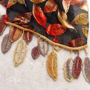 Velvet Crocheted Scarf Fire colors Velvet Organza Luxurious Accessory