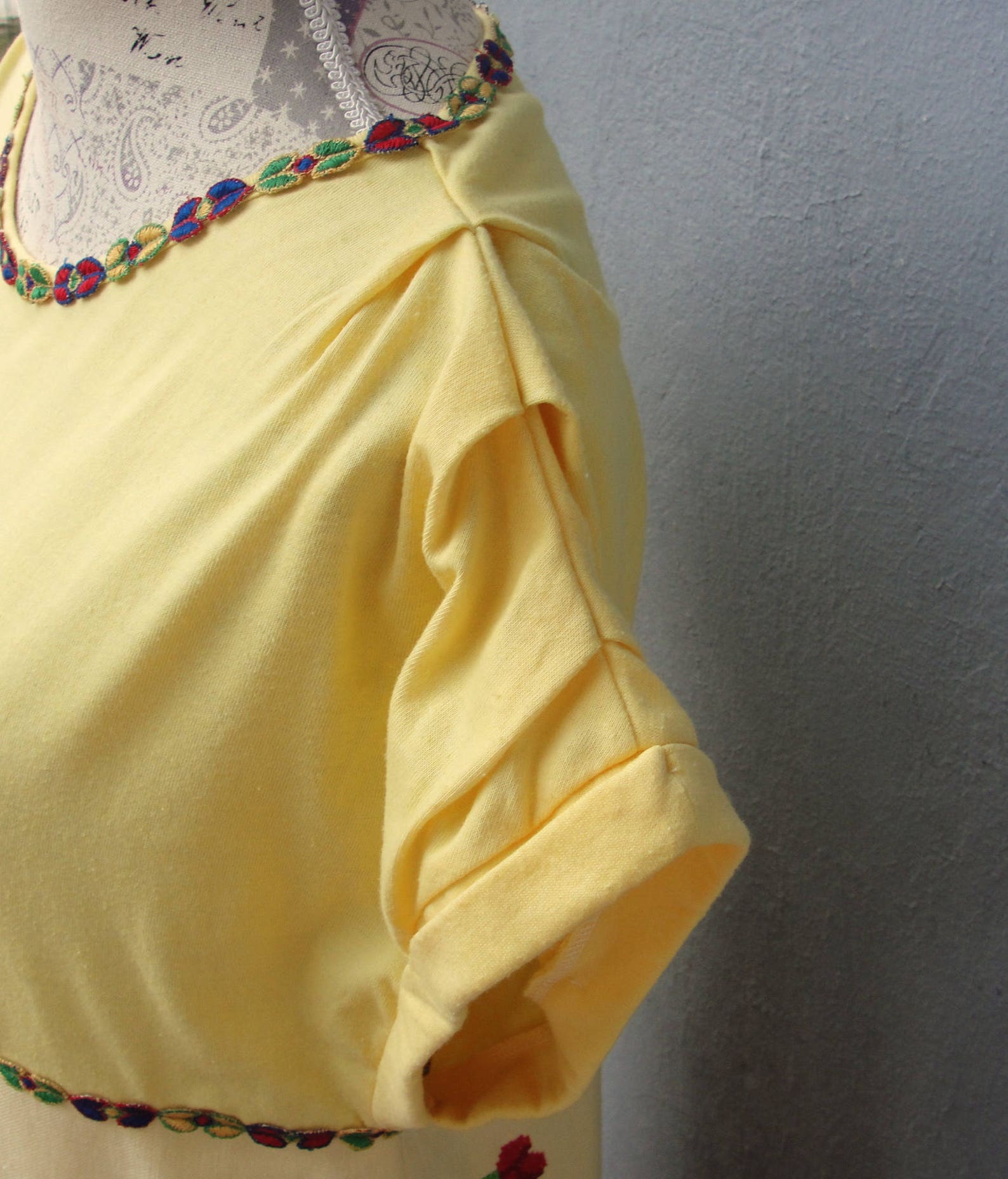 Yellow Patchwork Cotton Boho Dress With Embroidery And Tassels For Autumn Daily Wear main image 0