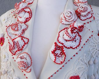 Vintage Indigo Moon Embellished Art Blazer | Red Velvet