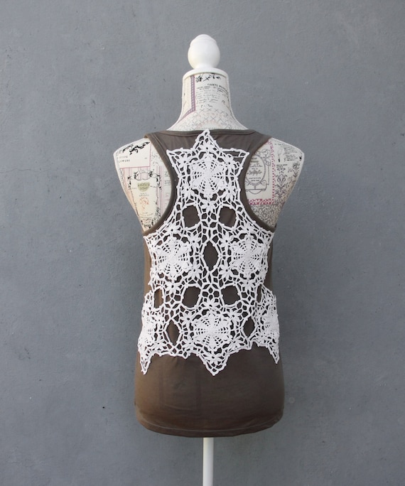 Brown Lace Tank Top with Vintage Handmade Lace Bohemian Top Etsy