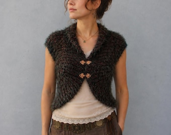 Soft Knitted Bolero, Knitted Capelet with Vintage Copper Hooks, Luxurious Accessory