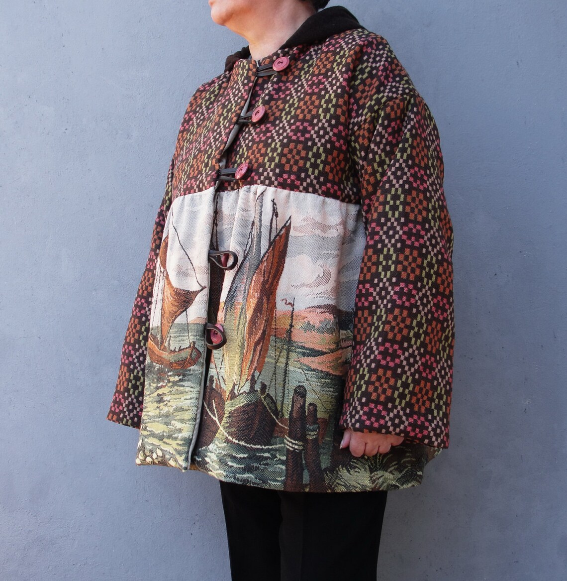 Sailing Away Coat Nautical Clothing With Hoodie Vintage Landscape