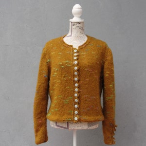 Mori Girl Cardigan, Romantic Mustard Knitted Jacket with Floral Brooch, Plus Size Clothing US size 12 / 14 EU size 42 / 44 image 3