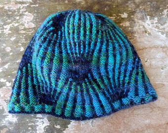 Art Deco Wool Knit Hat Luxurious Accessory Peacock Colors