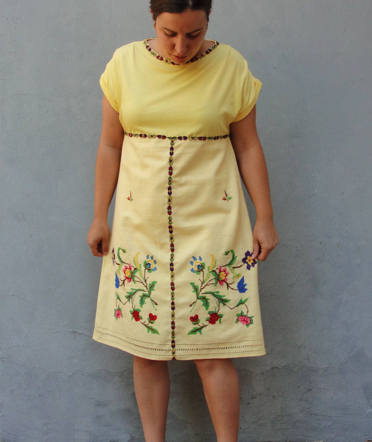 YELLOW BOHEMIAN CUTWORK DRESS