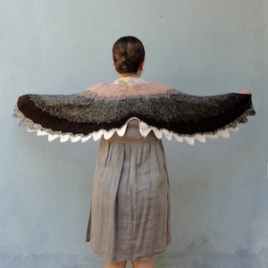 Knitted Bird Wing Scarf Ombre Feathers Wrap Scarf. with Vintage Bird Pin