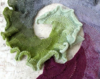 Ombre Kelp Scarf Purple Green Ombre Hand Knitted Luxurious Accessory