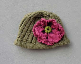 Bohemian Poppy Knit Hat Luxurious Accessory with Large Detachable Poppy Flower Brooch