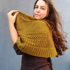 Mustard Lace Scarf, Half Cricle Knitted Textured Scarf, Texture, Wool