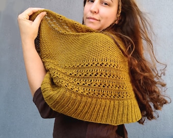 Mustard Lace Scarf, Half Cricle Knitted Textured Scarf, Texture, Wool
