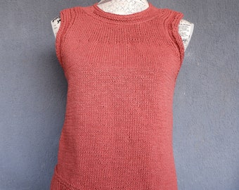 Handgestricktes Baumwolle Tank Top: Asymmetrische Boho Tunika (US Größe 8)