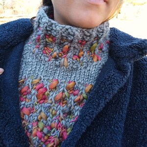 Cozy Wool Knit Hat and Cowl Set Luxurious Accessory Gray With Rainbow ...